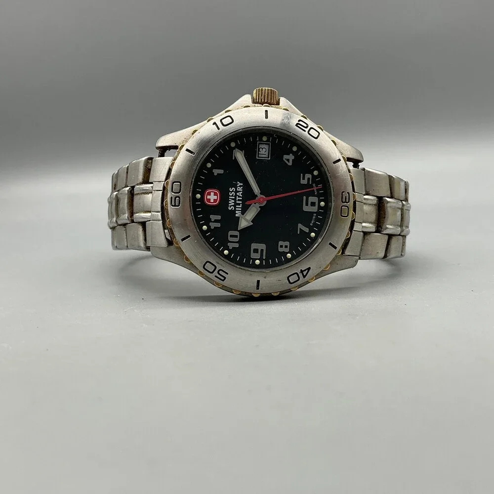 Swiss Military Cavalry Mens Watch 39mm Black Dial 095.1536 New Battery 7.5